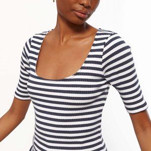 Mara Hoffman Ribbed Monique White Navy Stripe 1/4 Sleeve Top